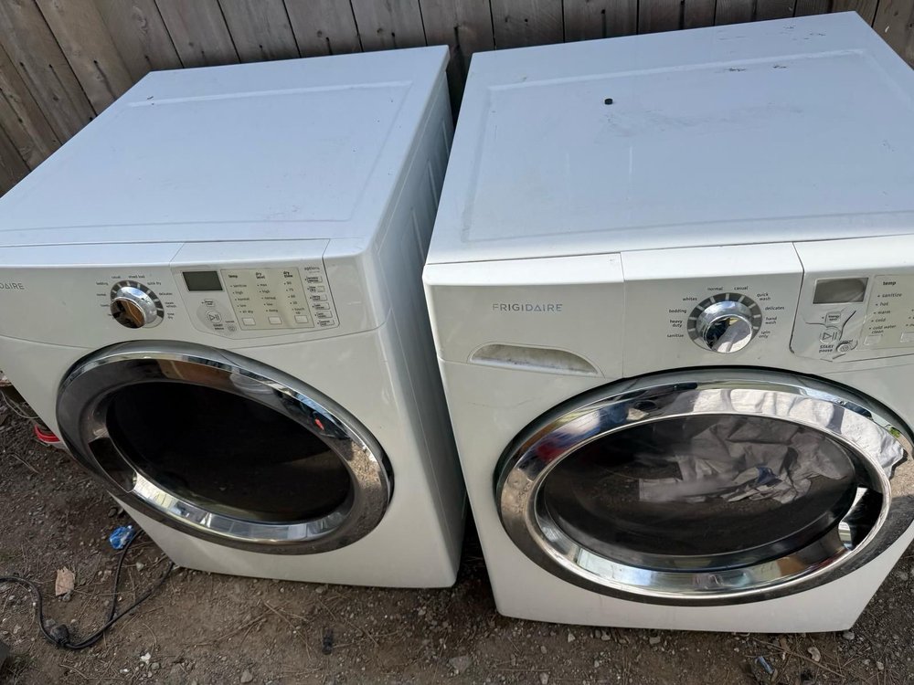 Washer and dryer setup prepared for dryer vent cleaning in Alameda County Washer and dryer setup prepared for dryer vent cleaning in Alameda County